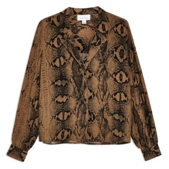 Topshop Snake Print Button-Up Shirt Blouse Brown and Black Size 4 - Picture 15 of 15